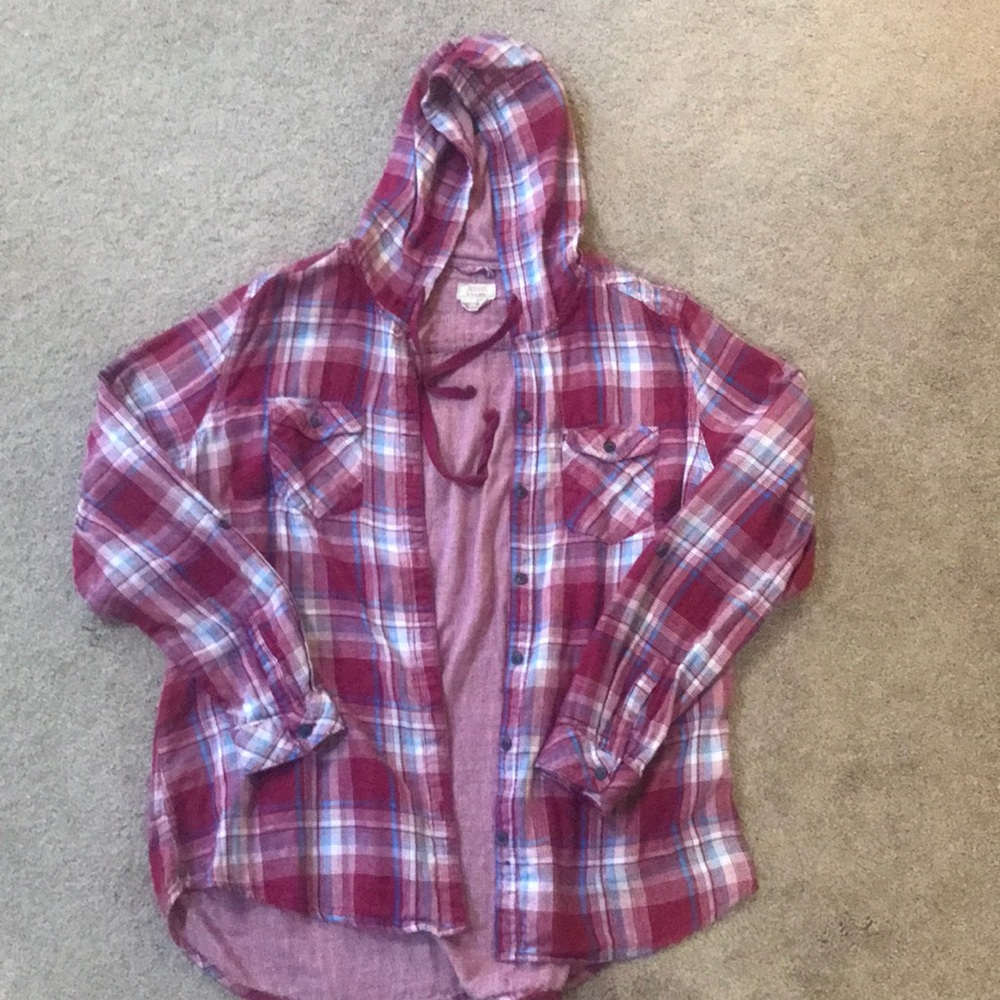 NWOT hooded plaid flannel button up